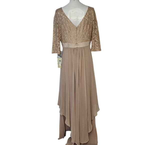 Eliza J. Lace, Embellished Waist, Chiffon, Flowy Maxi Dress, 3/4 Sleeve, Size 10 - Picture 3 of 9